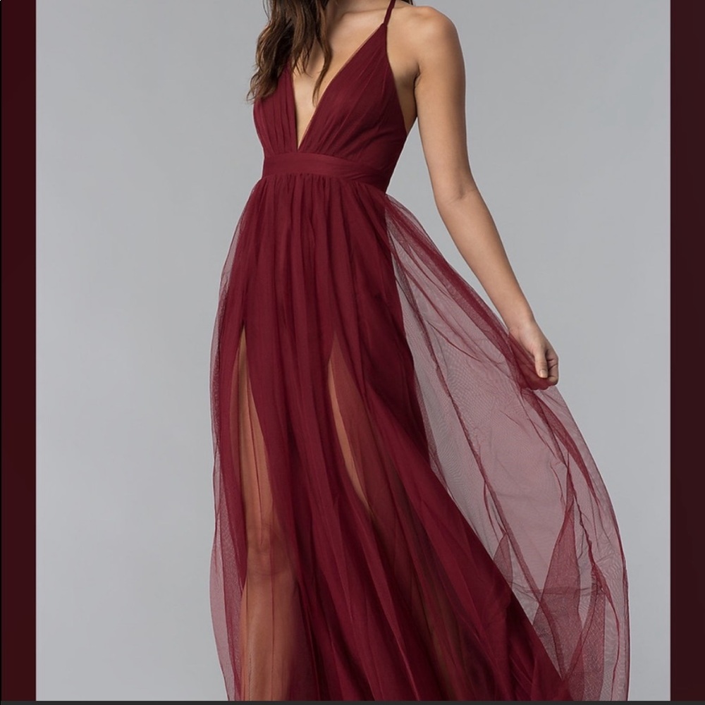 Maroon prom dress promgirl v neck